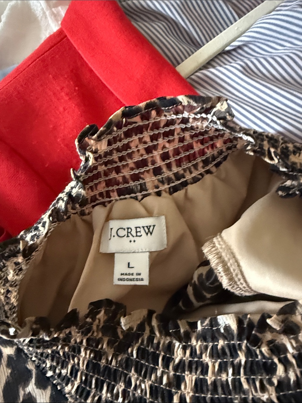 J. Crew Leopard Print Smocked Neck Blouse in Cream and Black - Picture 4 of 4
